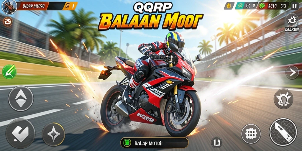 Screenshot menampilkan balapan motor yang seru dalam QQRP.