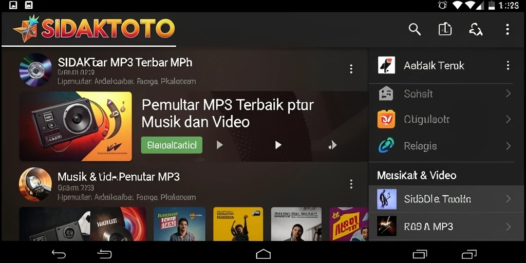 Screenshot antarmuka SIDAKTOTO yang menunjukkan fitur Pemutar MP3.