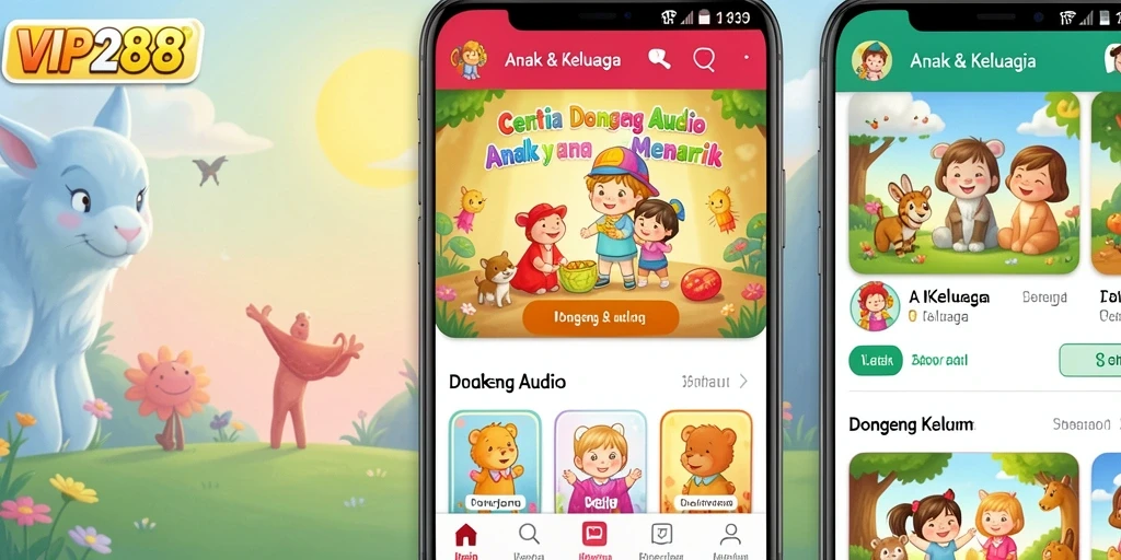 Antarmuka ramah anak dengan koleksi dongeng audio yang menarik.