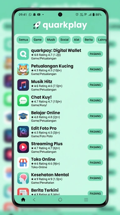 Tampilan katalog aplikasi quarkplay